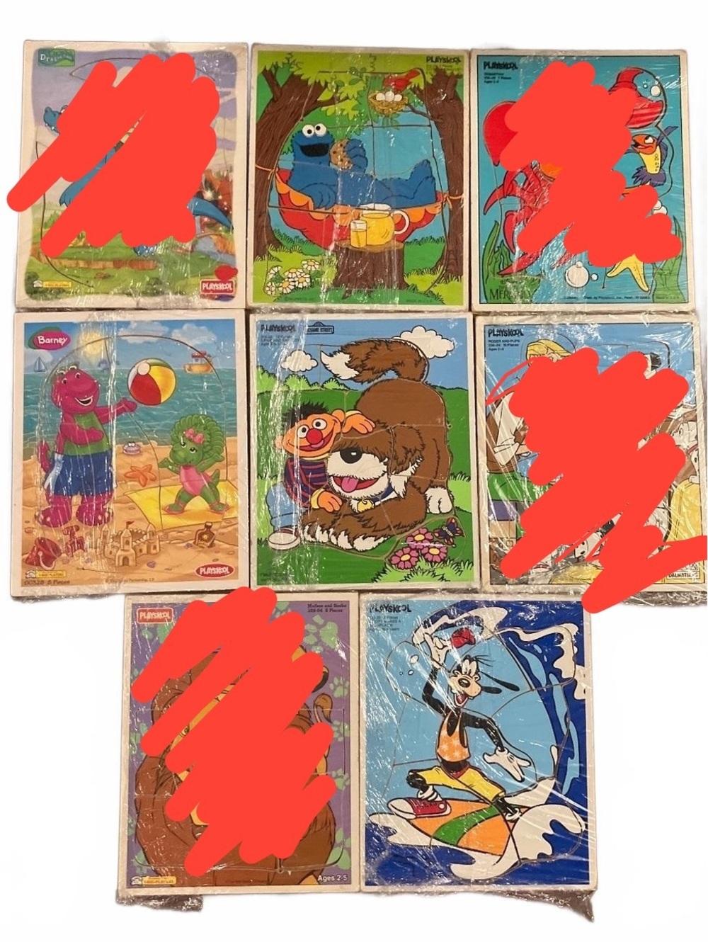 VTG Playskool Puzzle Lot of 4 Barney Sesame Street Muppets Goofy